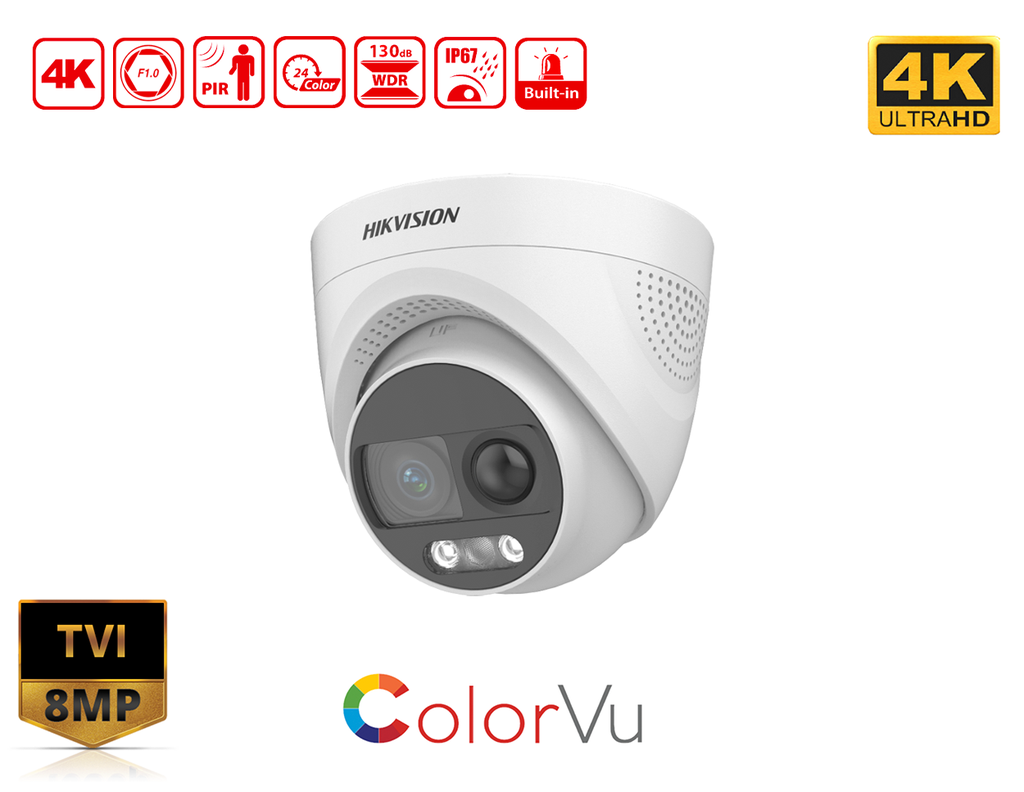 Hikvision DS-2CE72UF3T-PIRXO 8 MP ColorVu PIR Siren Turret Camera (2.8 mm)