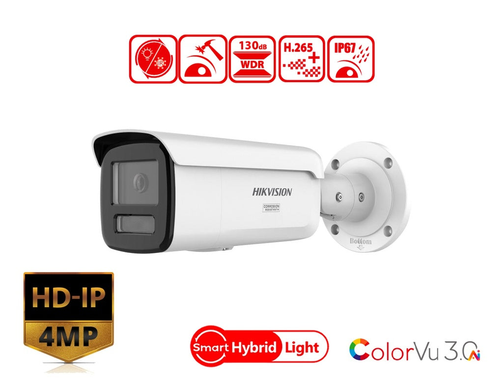 Hikvision DS-2CD2T47G3-LIY(2.8mm) 4 MP ColorVu Smart Hybrid Light Fixed Bullet Camera product image