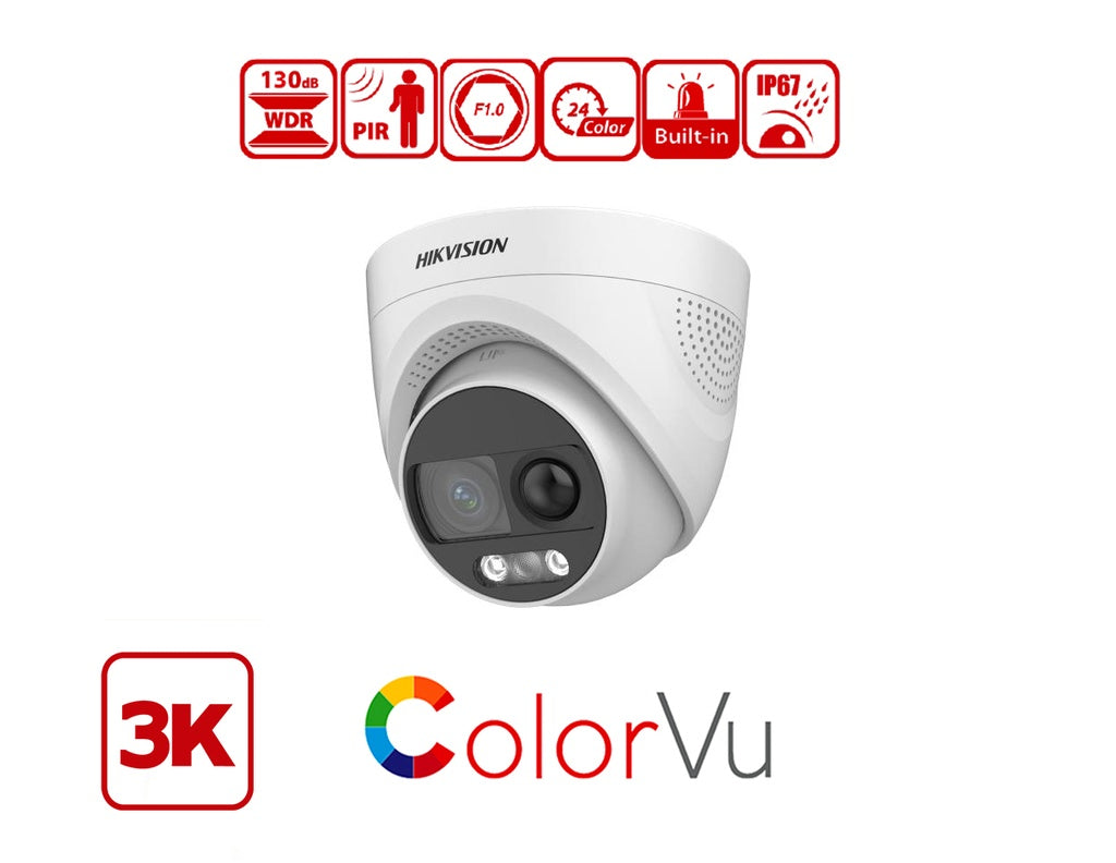 Hikvision DS-2CE72KF3T-PIRXO(2.8MM) 3K ColorVu PIR Siren Fixed Turret Camera product image